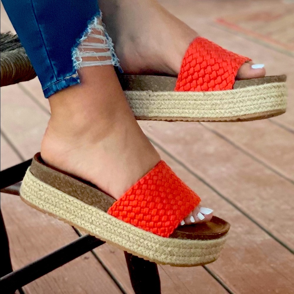 Woven-Strap Billie Platform Espadrille Slide
